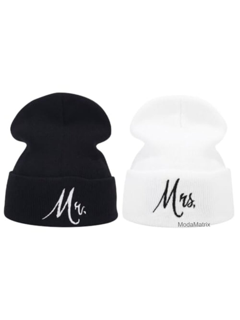 Mr and Mrs Embroidered Beanie Hats Couples Winter Knit Cap Set Warm Acrylic